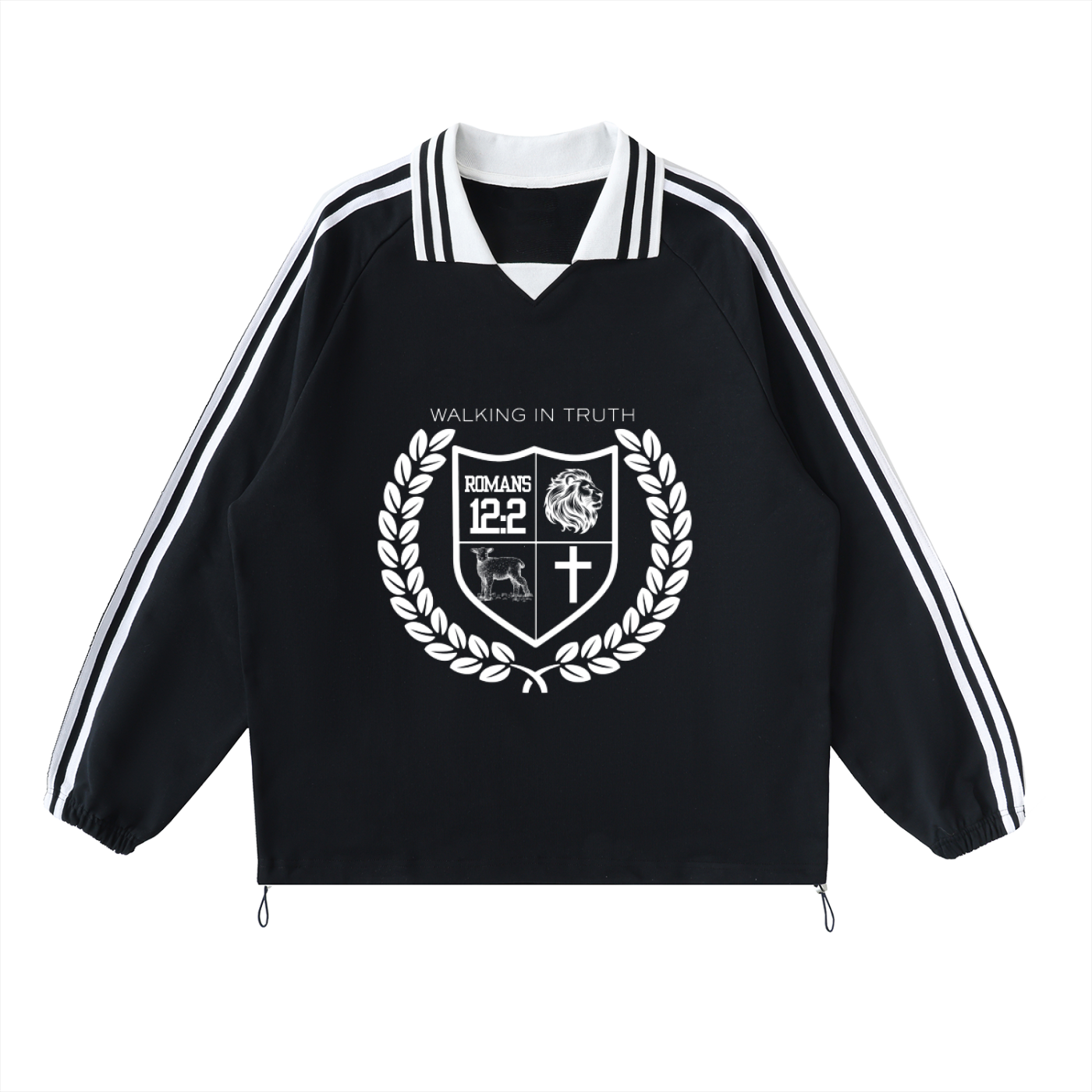 Contrast Striped Lapel Collar Sweatshirt