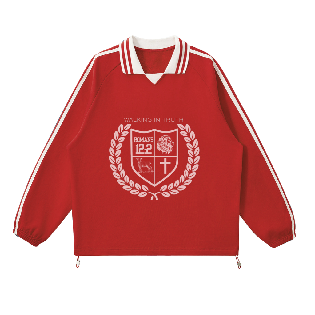 Contrast Striped Lapel Collar Sweatshirt